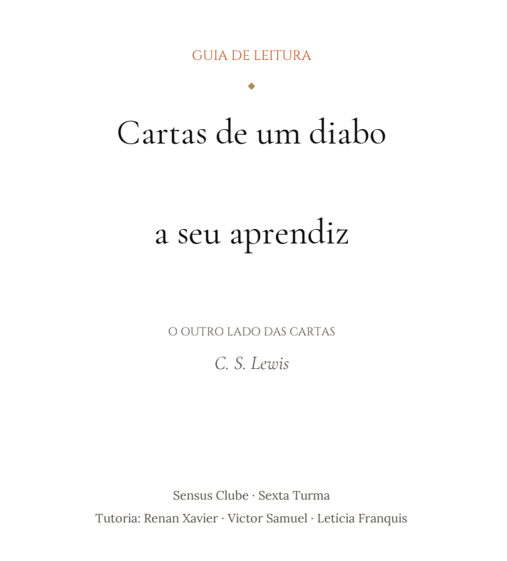 Página de abertura do guia de leitura de Cartas de um diabo a seu aprendiz